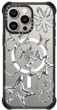 CASETiFY Ultra Impact iPhone 15 Pro Max Case [Strong Slim / 11.5ft 5X Militray Grade Drop Protection/Compatible with Magsafe] - Chrome Doodles - Clear Black