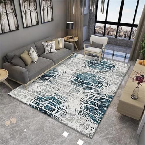 AITROMNI Fußmatte Balkon Auslegware Teppichboden Grauer Teppich blau runde Textur Dekoration moderner Stil Rugs 180X270CM