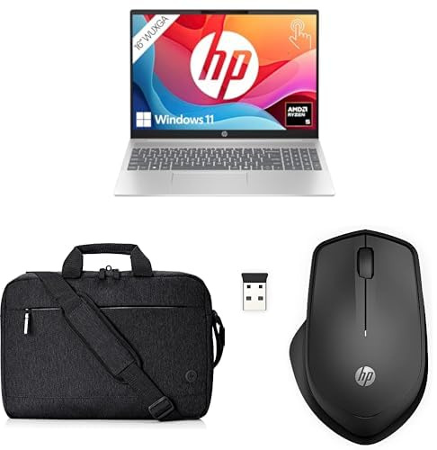 HP Pavilion Laptop, 16 WUXGA-Display, AMD Ryzen 5 8540U, 8 GB DDR5 RAM, 512 GB PCIe NVMe SSD, AMD Radeon Graphics, QWERTZ, Windows 11 Home, Silber, Laptoptasche, 280 Silent Wireless Maus