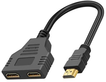 HDMI Double Adapter Splitter , 1x IN to 2x OUT , Seamless HDMI Splitter for Twin Monitor Setup , 1080p High-Definition Output , Premium Quality HDMI Male to Dual Female Connector , Amplify Your Visual