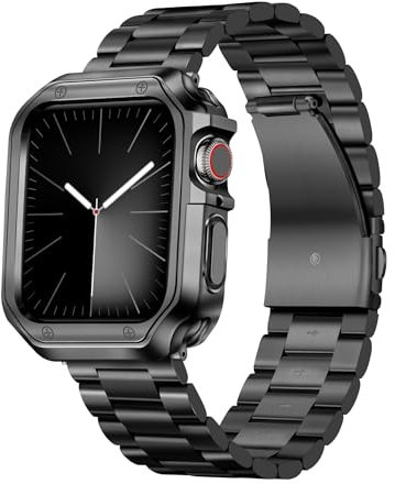 BINLUN Correa de Metal Compatible con Apple Watch Correa 46mm Correa de Acero Inoxidable Mate con Funda de TPU Compatible con iWatch Series 10 para Hombre Mujer(Negro,46mm)