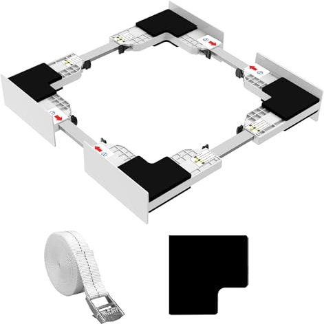 NIUXX Universal Zwischenbaurahmen Set für Waschmaschine und Trockner, Verstellbarer Verbindungsrahmen Kit (46-66 cm), Stapelbausatz mit Ratschenseil, Zwischeneinbausatz für platzsparende Waschküchen