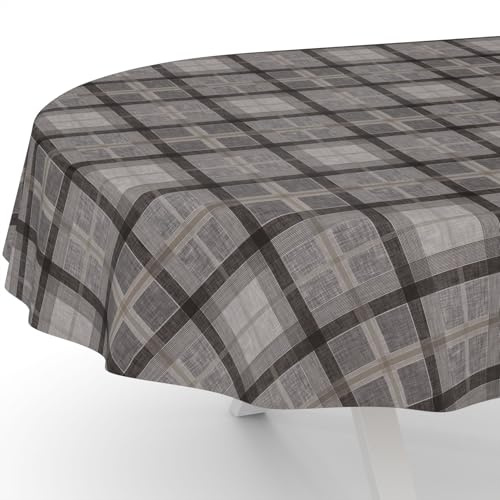 ANRO Wachstuchtischdecke Wachstischdecke Wachstuch Tischdecke abwaschbar Gartentischdecke Rustikal Karo Oval 180x140cm Schnittkante