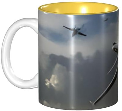 Funny Airplanes - Tazza da caffè in ceramica bicolore con interno colorato, 325 ml, tazza da caffè in ceramica a doppio colore, con manico, adatta al microonde, per casa e ufficio