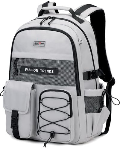 Amythe Zaino per Ragazza e Ragazzi Zaino Scuola Media e Superiore Moda, Zainetto da Viaggio Casual con Scomparti Multipli per Bambini Adolescenti di 12 a 18 anni, Grigio