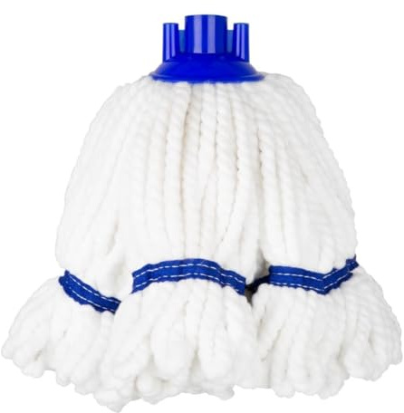 Jantex Connect Microfibre Commercial Mop Head, Blue Stripe, 150g | Color-coded stripe prevents cross-contamination, while dense microfibre yarn lifts stubborn dirt from commercial floors.