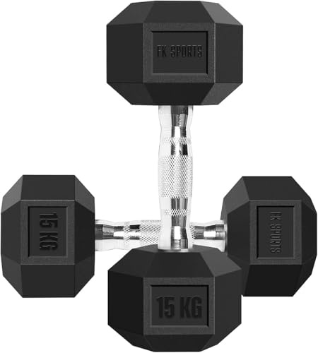 FK Sports Dumbbells, Weight Set 2.5Kg, 5kg, 7.5kg, 10kg,12kg, 12.5kg, 15kg, 20Kg In Pair - Hex Dumbbell for Women & Men - Gym Equipment for Home - Weights Dumbbell Set