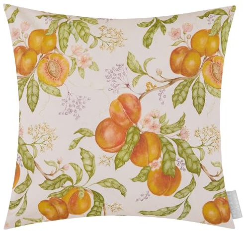 Voyage Maison Peach Harvest Feather Filled Cushion – Spring Watercolour Peaches Cotton Blend Striped Back (Multicolour - 43x43cm)