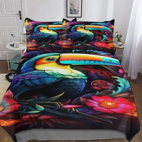 LLXXHH Tukane Bettwäsche 2teilig Bettbezüge Bettgarnitur Microfaser Für Jungen Mädchen Komfort Bettbezug Mit Kopfkissenbezug Single(135x200cm)
