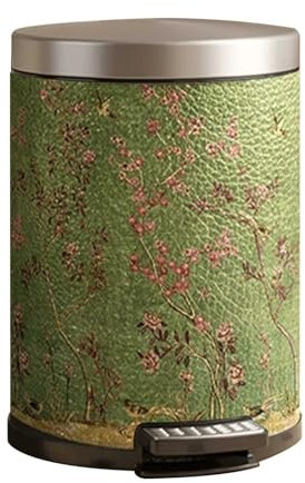 Poubelle ronde 10L/14L, poubelle d'extérieur vintage en métal avec couvercle à fermeture douce, poubelle de style ferme rétro, poubelle en cuir et acier inoxydable pour chambre à coucher, bureau, vert