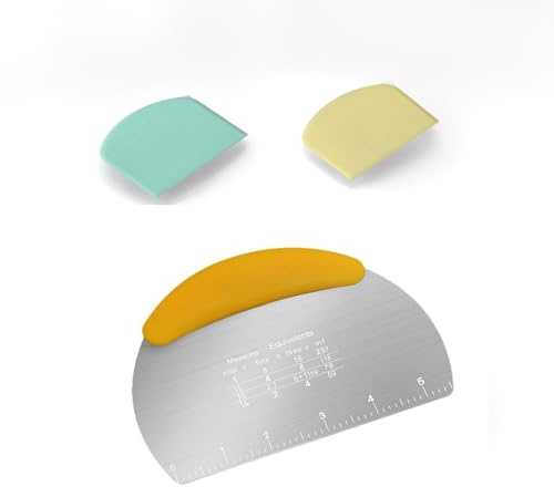 RQzaufania 3pcs Grattoirs à Pâte,1 Grattoir à Etabli en Acier Inoxydable Avec Poignée et Echelle de Mesure, 2 Coupe Pâte en Plastique, Ustensiles de Cuisine Pâtisserie,(Jaune)