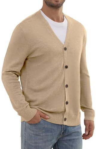 Anelune Men's Vintage Button Cardigan Sweater | Long Sleeve, V Neck, Warm Knitted, Lightweight Cardigan for Autumn Winter