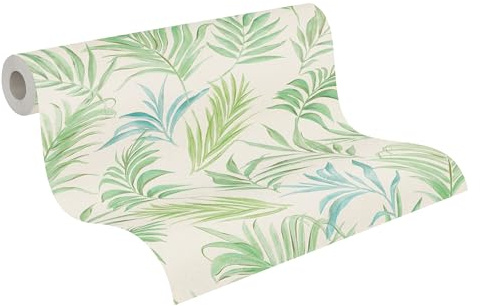 Livingwalls CosmoLiving Non-Woven Wallpaper with Jungle Design in White, Green, Blue – 10,05 x 0,53 m Patterned Wallpaper by Cosmopolitan – 791084