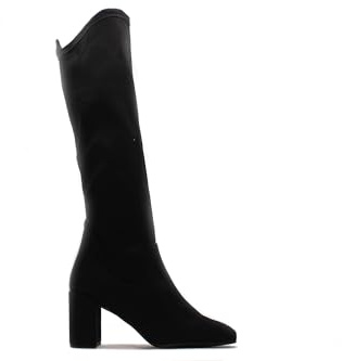 Pedro Miralles - Bota alta con tacón cuadrado,ante sintético,stretch,elástico,suela de goma,color liso,clásica para: Mujer color: NEGRO talla:37
