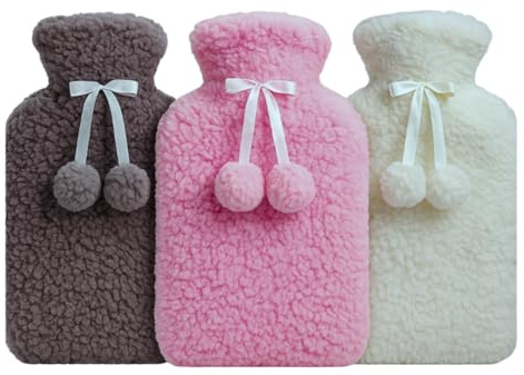 3-Pack Hot Water Bottle with Soft Cover Small 500ml Mini Ribbed Rubber Design, Leak-Proof, Reusable Heat Therapy for Pain Relief & Warmth - Durable & Sa (3PK-0.5L W/Cover)