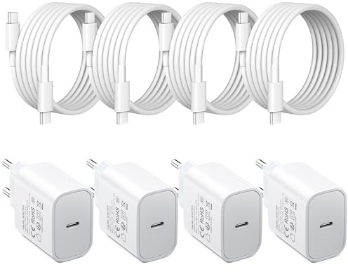 4er-Pack USB C 25W Ladegerät Ladekabel, Schnellladegerät PD3.0 Stecker Typ C, 25W USB C Handy Netzteil Wand-Ladegerät mit 1.8M Kabel Kompatibel mit iPad/iPhone 17/16/15/14/Galaxy S25/S24/S23/Tablets