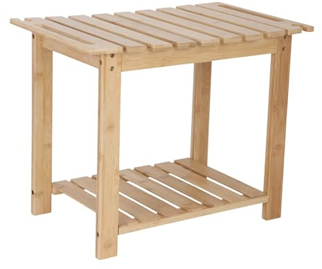 Relaxdays Badhocker aus Bambus, mit Ablage & Duschkopfhalter, Griffe, HxBxT: 42 x 53 x 33 cm, Sitzbank Bad & Flur, Natur