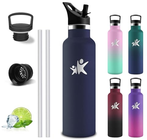 Gourde Isotherme, Gourde 750 ml, Sans BPA, Bouteille Inox Anti Fuite, Double Isolation, Bouteille Isotherme Paille, Facile à Nettoyer, Bouteille d'eau pour Aptitude, Yoga, Voyage, Running