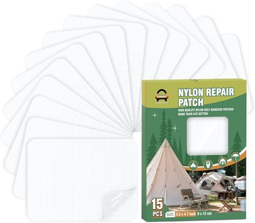 OAZ 15 Pieces 9 x 12 cm Nylon Repair Patches Nylon Fabric Patch Self-Adhesive Tent Repair Tape Waterproof Lightweight Repair Patches Repair Patch Kit for Clothing Down Jacket Bag (Transparent)