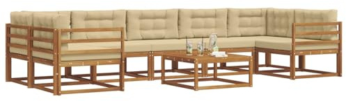 vidaXL Outdoor-Sofagarnitur mit Kissen 8 pcs Natur und Beige, Ecksofa-Set aus Akazienholz, modernes Gartenmöbel, Flexibles modulares Sitzen für Terrasse und Hinterhof-Lounge, beige Stil