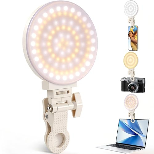 GlobalCrown Portable Selfie Light for phone,100 LEDs Ring Light Rechargeable Phone Lights clip on,3 Lights Modes for mobilephone/Camera/Laptop Picture,Makeup Photo,Youtube,TikTok,Photography
