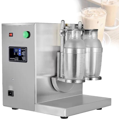 Pfps 120W Double Head Milk Tea Shaker Machine, Adjustable Timer Electric Blender with 2 Shaker Cups, for Bubble Tea, Boba, Juice and Coffee Shops
