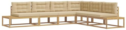 vidaXL Outdoor-Sofagarnitur Weiß 357 x 198,5 x 73 cm Polyester, Outdoor-Sofa-Set, modernes Akazienholz-Ecksofa, wetterfestes Garten-Loungebereich, Terrassenmöbel zum Entspannen