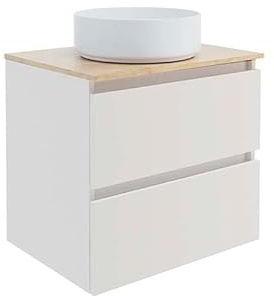 Baikal Mueble de Baño Mel. Mueble MONTADO. 60cm Blanco 2 Cajones Suspendido con Lavabo sobre Encimera. Armario de Baño. Incluye Lavabo Ceramico