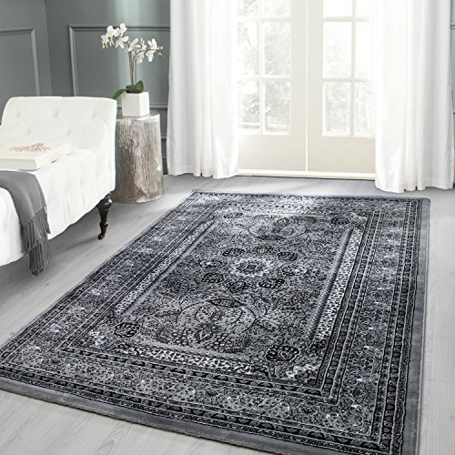 Carpettex Kurzflor Teppich Orientalisch Wohnzimmerteppich 300x400 Klassisch Optik Grau 300 x 400 cm - Orientteppich Vintage Teppich Schlafzimmer Weich Orientalischer Teppich Waschbar Küchenteppich