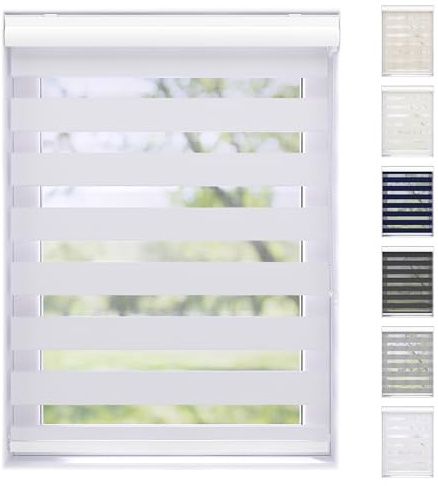 EFIXS Doppelrollo mit Kassette Montage Wand/Decke mit Bohren Breiten: 40-220, Höhe: bis 240 Hier: BxH (110 x 175) cm (Dimout-Weiss) Premium Duorollo, oder ohne Bohren mit Klemmhalter am PVC-Fenster
