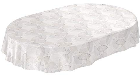 ANRO Wachstuchtischdecke Wachstuch Wachstischdecke Tischdecke abwaschbar Abstrakt Stimmung Laub Grau Oval 140 x 180cm