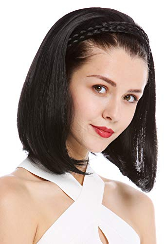 WIG ME UP - 90606+3-1B Halbperücke Haarteil edel geflochtener Haarreif schulterlang glatt schwarz