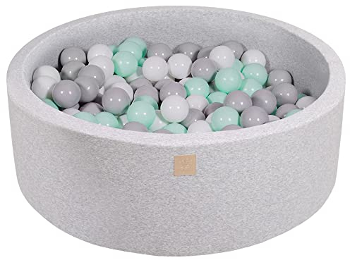 MEOWBABY Piscine À Balles pour Bébé - Rond 90x30cm Piscine a Balle pour Enfant avec 200 Balle, Coton, Gris Clair: Blanc/Gris/Menthe