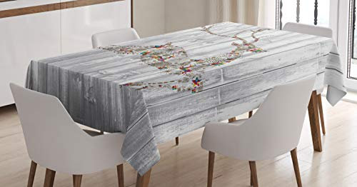 ABAKUHAUS Hirsch Tischdecke, Kunstvolles Weihnachtstier rustikal, Für den Inn und Outdoor Bereich geeignet Waschbar Druck Klar Kein Verblassen, 140 x 200 cm, Mehrfarbig Grau