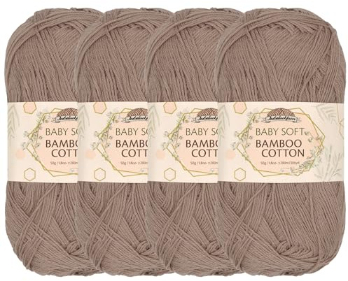 JubileeYarn Baby Soft Bamboo Cotton Yarn - 50g/Skein - Coffee Lover - 4 Skeins
