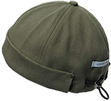 Docker keps brättlös hatt för män kvinnor skallemössa mössa topplösa hattar rullad manschett retro Miki-hatt med justerbar, gRÖN, en storlek