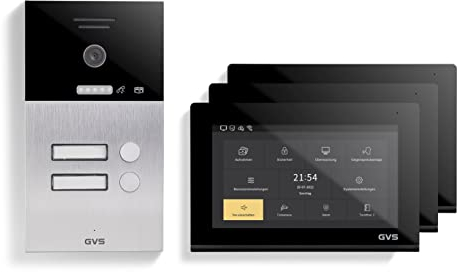 GVS - IP Video Türsprechanlage 2-Familienhaus mit Türöffner, HD Kamera, 3x7 Zoll Monitor & App - Smarte Video Türklingel mit Kamera & Gegensprechanlage (AVS1089U)