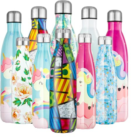 lalafancy Bouteille d'eau en Acier Inoxydable sans BPA Réutilisable Thermos Double Paroi Isolée sous Vide Gourde Isothermes - Froid 24h ou Chaud 12h - 350ml / 500ml /750ml