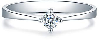 ANAZOZ Damen Ring, 750 Trauringe, 18 Karat Weißgold Schmal Poliert Solitärring Hochzeitsring Verlobungsring Eheringe Moissanitring Größe 50 (15.9)