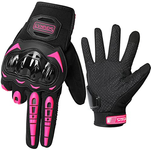 LVNRIDS Motorradhandschuhe Touchscreen Vollfinger Handschuhe für Herren Damen, für Motorradrennen Mountainbike Motorcross Rosa L
