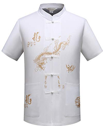 Hommes Chinois Traditionnel Manche Longue/Manche Courte Col Montant Costume Tang avec Dragon Désign Tai Chi Chemise Kung Fu Uniforme Vêtements d'entraînement
