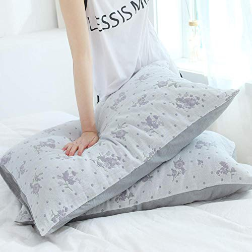 High count and high density 80 count cotton gauze pillowcase, standard size, breathable, skin-friendly and durable pillowcase-Rhododendron on white_50*75cm（2 pack）