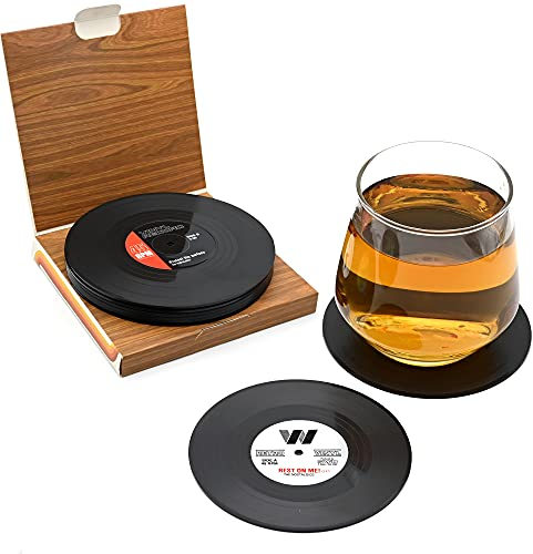 Untersetzer rund für Gläser, 6er Set Glasuntersetzer Vinyl Schallplatten Untersetzer rutschfeste Isolierte Kaffee Getränke Matte für Dekoration von Bars Cafés Dessertläden Haus Party Büro