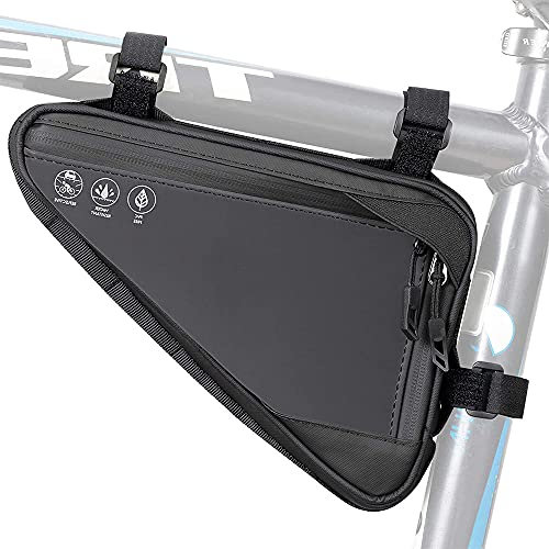 Dreieck wasserdichte Fahrradtasche, Reflektierend Fahrrad Rahmentasch, Fahrradtasche Rahmen, Reflektierend Fahrrad Dreiecktasche, für Telefongeld, Reparaturwerkzeug, Outdoor Sportreiten (Schwarz)