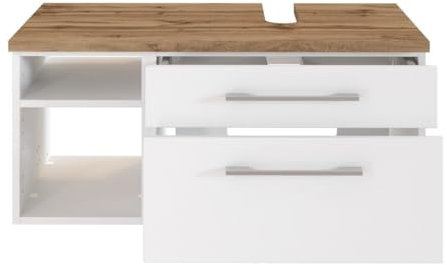 Waschbeckenunterschrank Dasa (rechts) 90 cm mit 2 Schubladen – Weiß