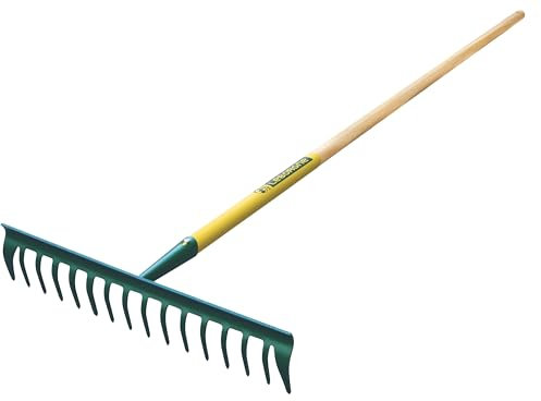 Leborgne, Râteau Duopro 16 Dents Courbes, Manche en Bois Certifié PEFC 100%, Outil de Jardinage Idéal pour Entretien des Pelouses et Jardins, Taille Pratique et Ergonomique pour un Confort Optimal