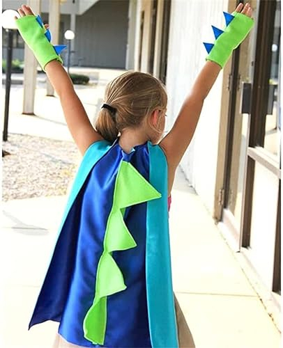 DKINY Halloween Dinosaurier Umhang, Halloween Cosplay Kinder Köstum Cape mit Mask, Drachen Mantel Kleidung für Rollenspiel Themenparty Halloween Maskerade Jungen Mädchen, Hellblau