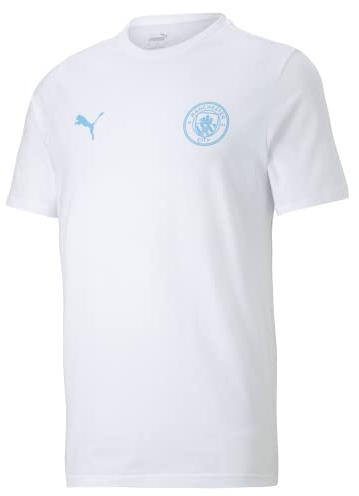 PUMA Manchester City Essentials Kinder Tee | Kinder Sport Shirt - Regular Fit Football Trikot Kids - Weiß - Size 128
