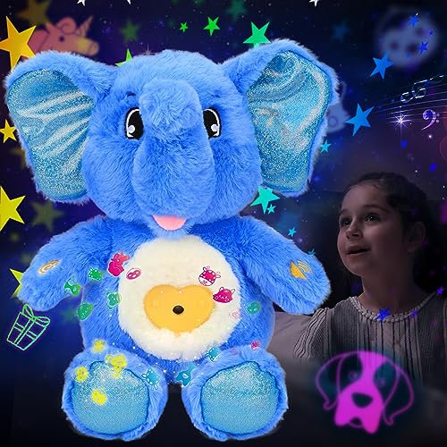 Cuteoy Plüsch Blauer Elefant Stern Projektor Musikalisch Einstellbar Singend Nachtlicht Gefüllte Tiere Leuchtende Kawaii Plüschtiere Spielzeug Geschenke für Kinder
