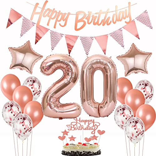deko 20. geburtstag frauen deko rosegold ,ballon 20. geburtstag kuchen deko luftballon 20 rosegold Tortendeko 20 Geburtstag girlande banner geburtstagsdeko 20 jahre Tortendeko